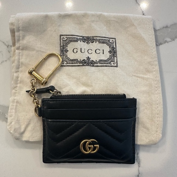 Gucci Accessories Gucci Gg Marmont Keychain Wallet Black And Gold